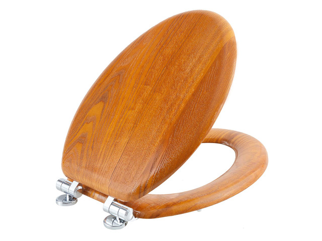 Elongated Toilet Seat Wood Veneer Natural Soft Close Quick Release Metal Hinges, Adjustable Fit for Standard Elongated Toilets, Easy to Install & Clean