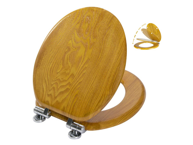 Toilet Seat Round Wood Veneer Quiet Close(Oak) Quick Release Metal Hinges, Adjustable Fit for Standard Round Toilets, Easy to Install & Clean