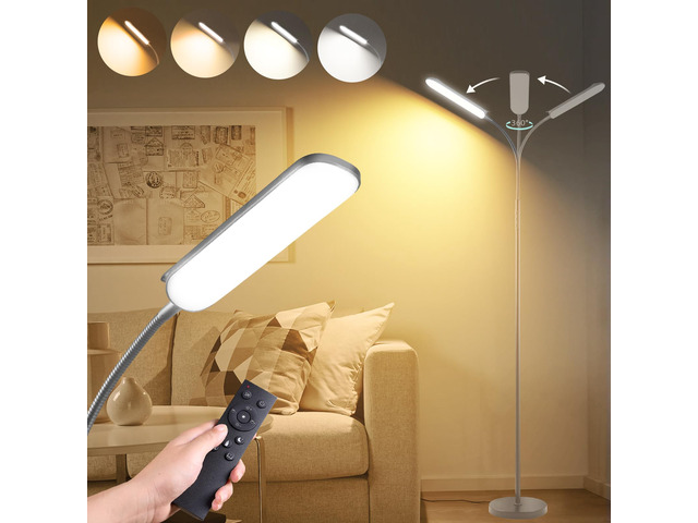 Grey LED Floor Lamp, 18W 1800LM Bright Floor Lamps with Remote & Works with Smart Plug, Dimmable Timing Eye Caring Reading Light Modern Standing...