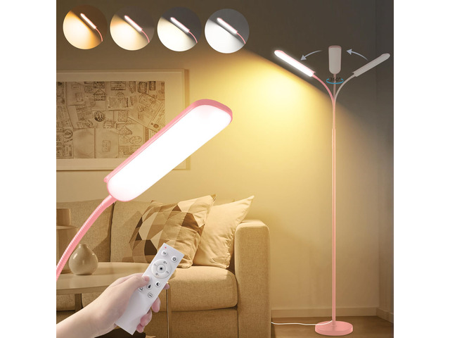 Pink LED Floor Lamp, 18W 1800LM Bright Floor Lamp with Remote & Works with Smart Plug, Dimmable Timing Eye Caring Reading Light Modern Standing...