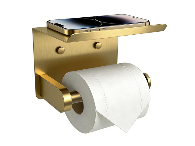 Toilet Paper Holder with Shelf Adhesive or Screw-in Gold Adhesive or Screw-in,Waterproof and Rustproof Stainless Steel,Wall Mount Design,for...