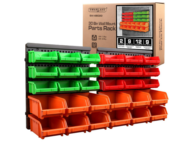 30-Bin Wall-Mounted Storage Bins, Heavy-Duty Garage Tool Organizer for Screws, Nuts, Bolts, Nails, Small Hardware Parts - Easy Installation and...