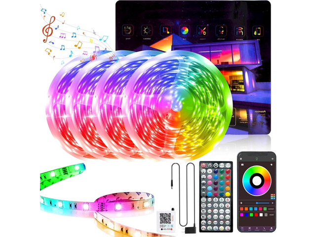 400FT RGB Led Lights for Bedroom with Remote & App Control, 4*100FT Music Sync, Remote and App Control Led Light Strip Indoor, Color Changing Led...