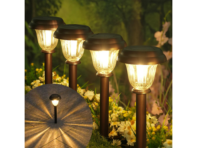 Solar Pathway Lights Outdoor Metal Glass Solar Lights Outdoor Waterproof Garden Lights 1000mAh Long-Lasting Dusk to Dawn Bright Outdoor Solar...