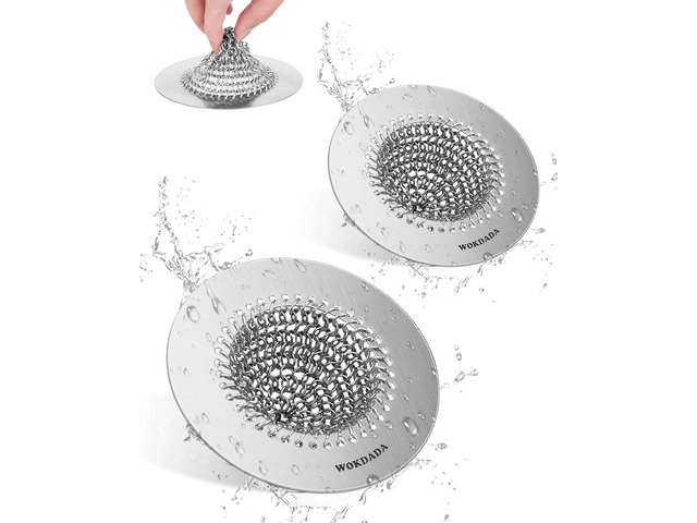 2 Pack Reversible Kitchen Sink Drain Strainer, Anti-Clog Flat Edge Design Fast Drainage, Easy Flip Cleaning, Anti-Slip Fit, Anti-Rust, Universal...
