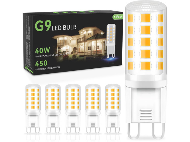 6 Pack G9 LED Bulb, 4W Equivalent 40 Watt, 3000K Soft Warm White Replacement G9 Halogen Light Bulb, T4 Bi-pin Base, Small G 9 Socket for...