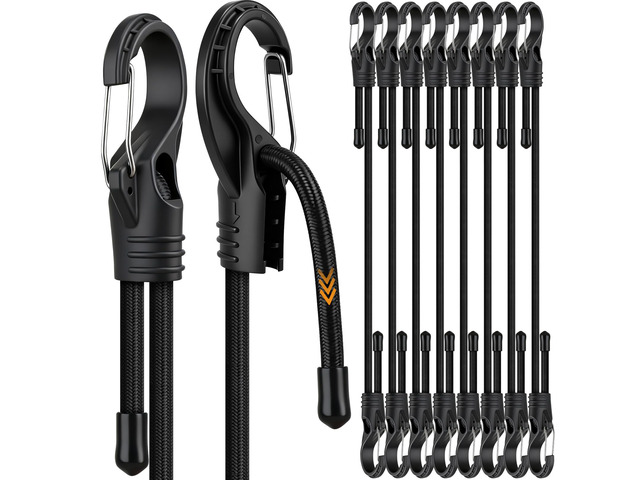 8-Piece 24-inch Adjustable Bungee Cords with Hooks, Heavy Duty Outdoor Carabiner Bungee Straps, Easily Adjust from 7' to 24', Black Super Elastic...