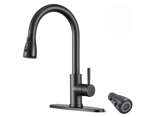 Kitchen Faucets with Pull Down Sprayer, High Arc, Matte Black Single Handle Stainless Steel Kitchen Sink Faucet, Single hole or 3 Hole, with Spray...