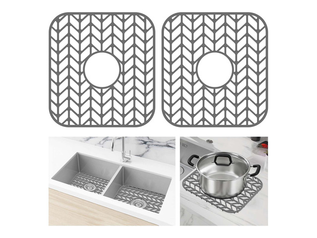 Silicone Sink Protectors for Kitchen Sink, 12' x 11' Mat for bottom of sink, Center Drain Hole, Protect from Stains, Scratches, Dishwasher Safe...