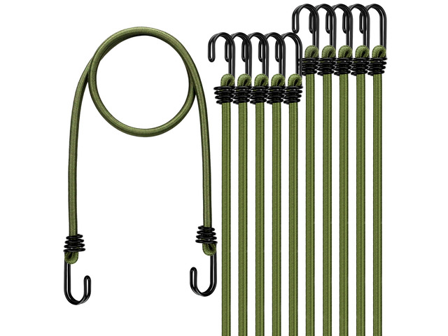 30' Green Bungee Cords with Hooks: 10 Pcs Bungee Cords Heavy Duty Outdoor, Bungie Cord Bundle Assortment with Metal Hook, Bungee Straps for...