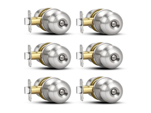 6 Pack Brushed Nickel Door Knobs,Privacy Door Knob with Lock, Interior Doorknobs Silver, Keyless Door Locks Set for Bedrooms Bathrooms, Reversible...