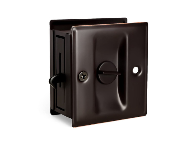 Privacy Sliding Door Lock with Pull Oil Rubbed Brass- Replace Old Or Damaged Pocket Door Locks Quickly and Easily, 2-3/4x2-1/2, for Door Thickness...