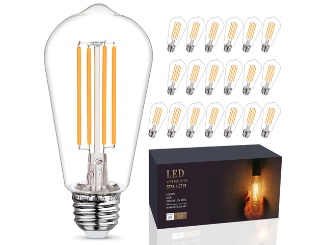 20 Pack Shatter Resistant LED Edison Light Bulbs 60W Equivalent Dimmable ST58 Vintage Light Bulbs, E26 LED Bulb, 6W, 800LM, Warm White 2700K, CRI...
