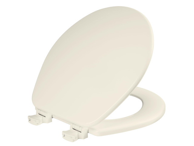 CHURCH Toilet Seat, Easy Clean Hinges Release for Deep Cleans, Durable Enameled Wood Seat, Round, Biscuit