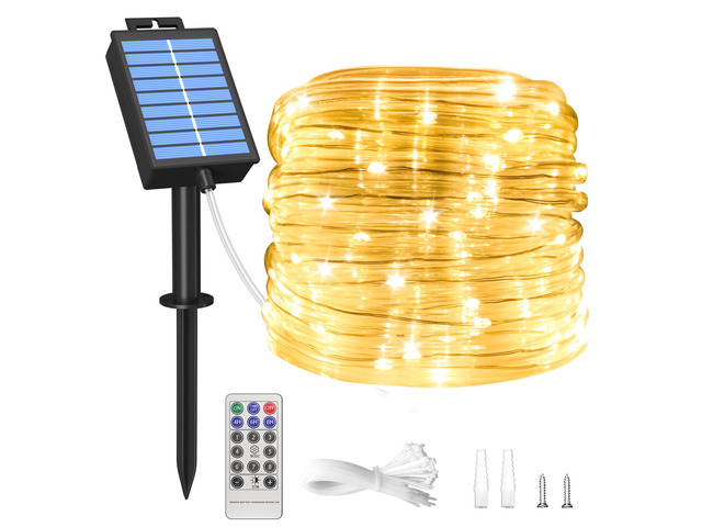Solar Rope Lights Outdoor, 39FT 100 LED (Warm White, 39FT) With Remote, Waterproof, 8 Modes, for Outdoor Patio Porch Tree Wedding Christmas Pool...