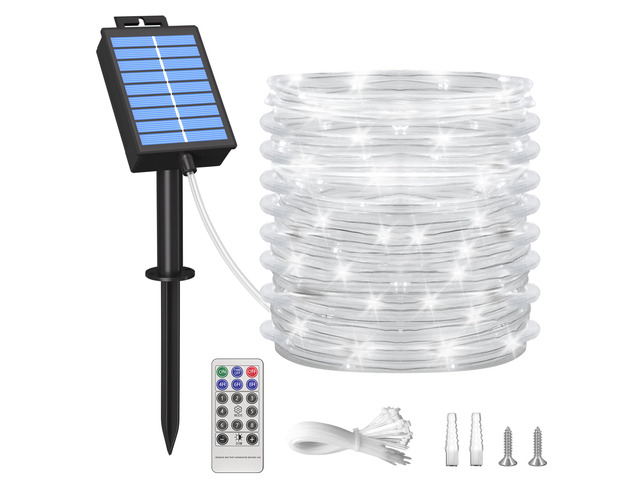 Solar Rope Lights Outdoor, 39FT 100 LED (Cool White, 39FT) With Remote, Waterproof, 8 Modes, for Outdoor Patio Porch Tree Wedding Christmas Pool...
