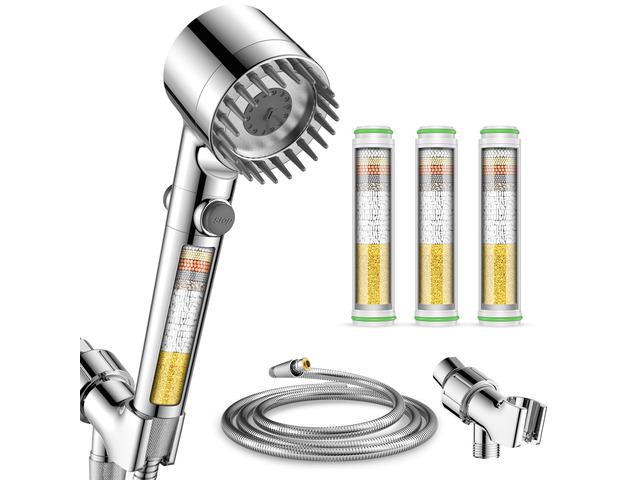 Filtered Shower Head with Handheld 3PCS Filters ShowerHead 4 Spray, High Pressure Shower Heads with ON/OFF Button, Water Softener for Hard Water,...