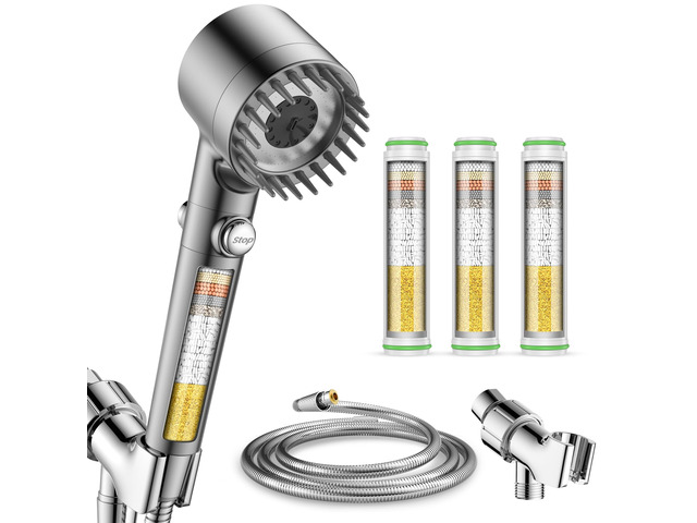 Filtered Shower Head with Handheld 3PCS Filters ShowerHead High Pressure 4 Spray Shower Heads with ON/OFF Button, Water Softener for Hard Water,...