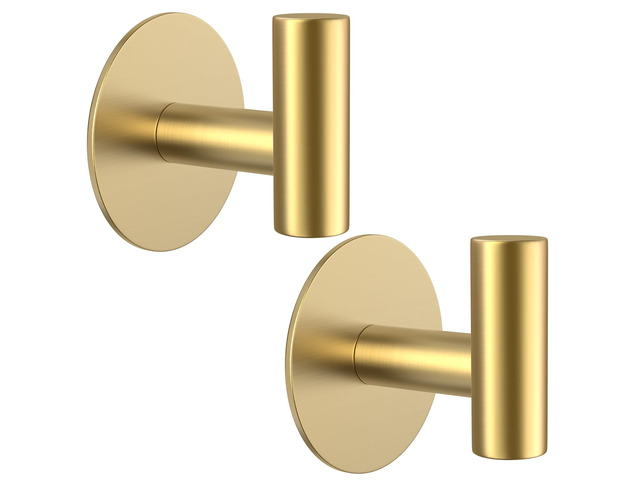 Gold Stainless Steel Wall Hooks, Heavy Duty Self-Adhesive Hooks for Coats, Towels, Robes, Hats, Aprons No Drill Bathroom, Kitchen, Hotel (2 Pack)