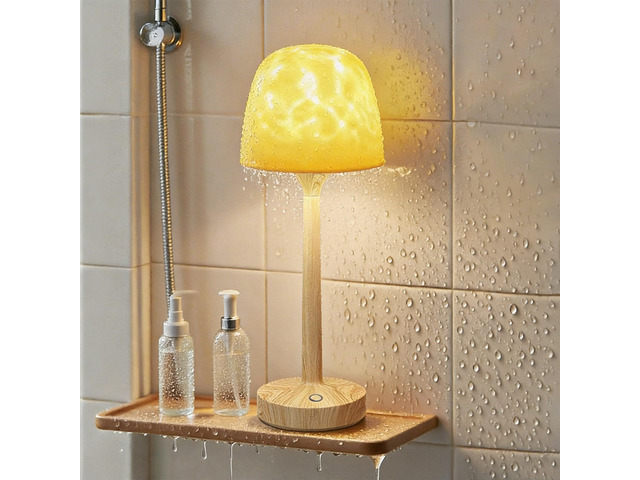 Shower Lamp - Waterproof Bathroom Lamp Ocean Wave Projector, Wood Grain 16 Color Spa-Like Mood Light, Rechargeable Shower Light with Touch & Remote...