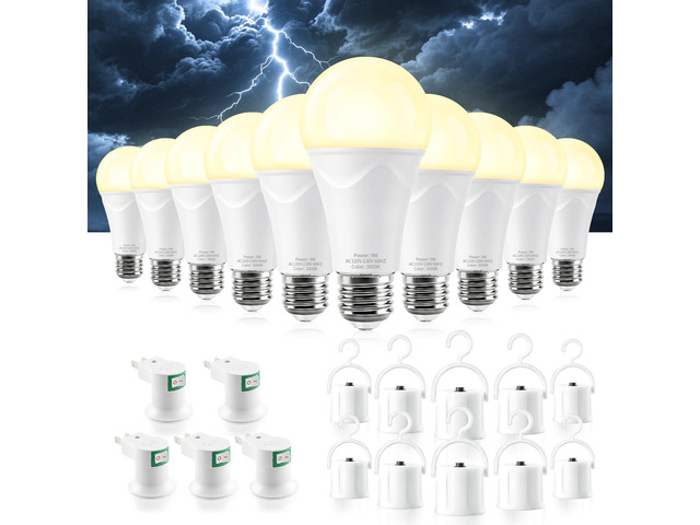 Rechargeable Light Bulbs, 9W Battery Operated Light Bulbs Power Outage Lights, Emergency Lights for Home Power Failure, 3000K Daylight, 10 Pack