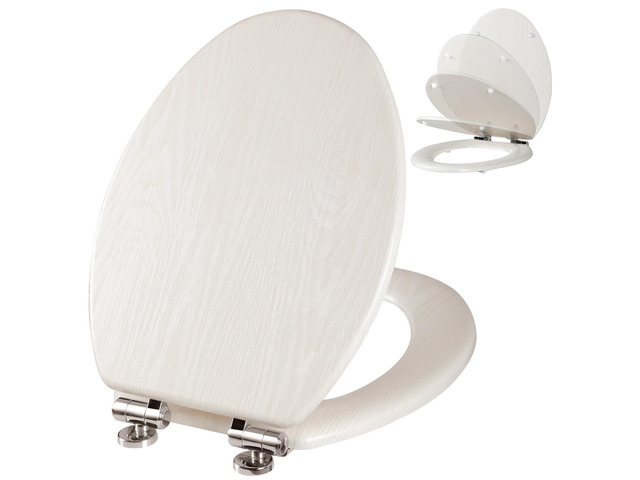 Elongated Wooden White Toilet Seat Quiet Close 18.5' Quick Release Metal Hinges, Adjustable Fit for Standard Elongated Toilets, Easy to Install & Clean