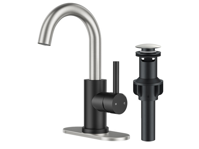 Bathroom Faucet 1 Hole Single Handle Sink Faucet Gold and Nickel with 6-inch Deck Plate for 1 or 3 hole(4-inch centerset)Sink Setup, Supply Lines...