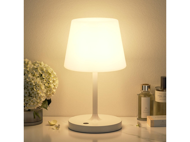 White Cordless Shower Lamp Waterproof, Rechargeable Table Lamp with 4000mAh Battery, Touch Dimmable Desk Light for Outdoor, Kitchen, Bathroom,...