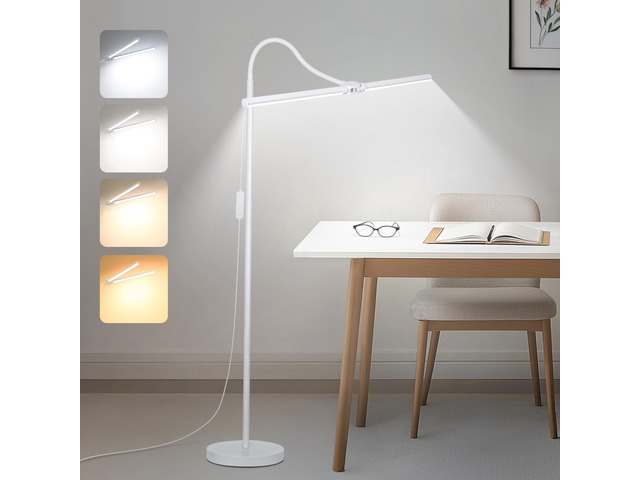 White Floor Lamp, 18W/2000LM Bright LED Floor Lamp for Living Room, Adjustable Gooseneck Dimmable Standing Office Task Lamp for Reading, Study, Eye...
