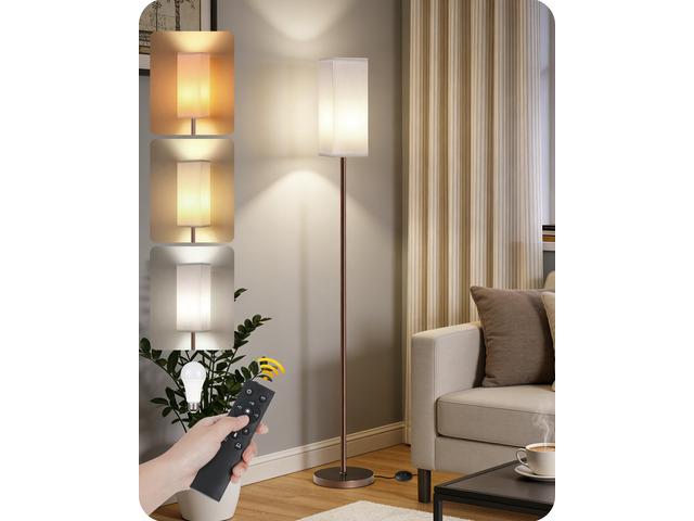 64.2'' Dimmable Floor Lamp for Living Room with Remote and Foot Switch, Corner Floor Lamp for Bedroom, Includes 10W A19 Bulb, Modern Standing Tall...