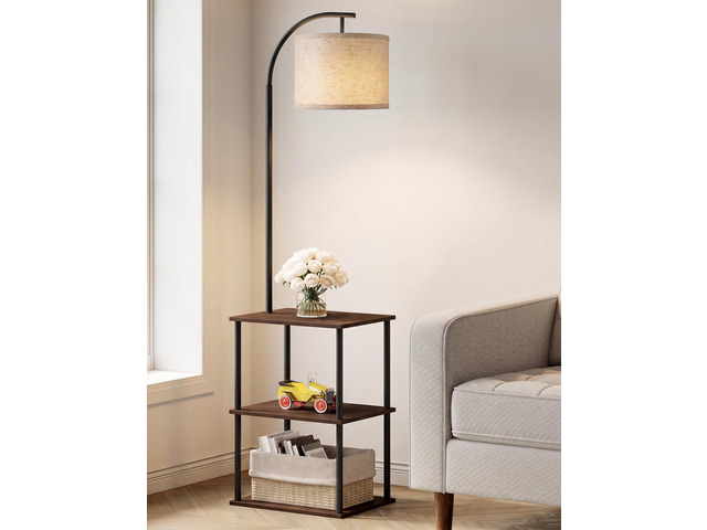 Floor Lamp with Table, Night Stand with Lamp, Narrow Side Table with 3CCT LED Bulb, Small Coffee Table, Modern End Table with Storage Shelves for...