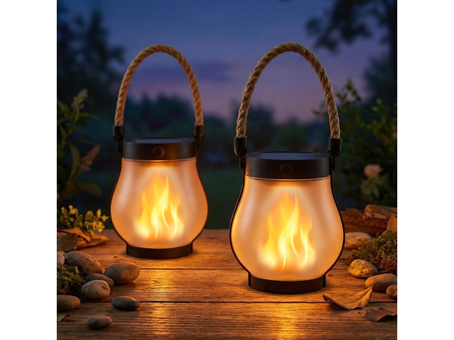 Solar Lanterns Outdoor Waterproof 2-Pack, Flickering Flame Effect Rechargeable Lanterns with USB-C charging, A Decorative Hanging Design, and...