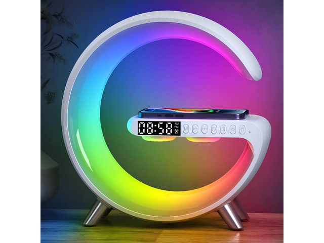 5 in 1 LED Table Lamp with Wireless Charging Bluetooth Speaker App Controlled Night Light Alarm Clock for Christmas Birthday Gifts for Teens Adults...