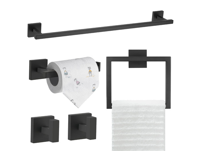 5-Piece Towel Bar Set, 23.6 Inch Bathroom Hardware Set, Matte Black SUS304 Stainless Steel, Towel Rack for Bathroom, Classic Toilet Paper Holder...