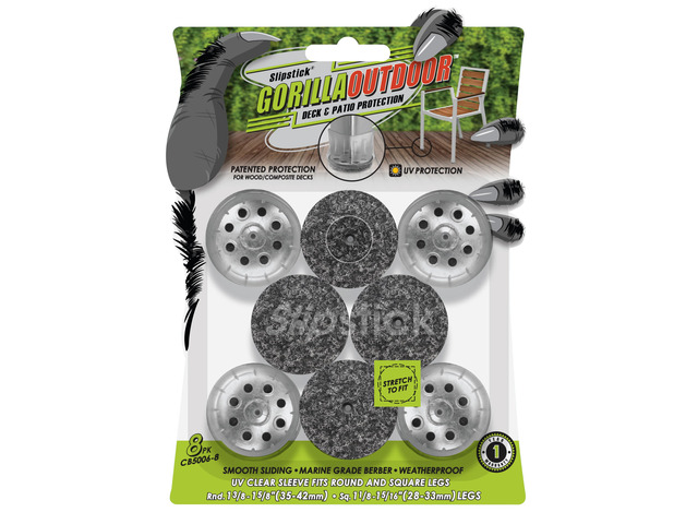 GorillaOutdoor Berber Furniture Feet Pads with Clear Sleeve Sock (8 Pack) Outdoor Furniture Sliders for Round & Square Legs, Large