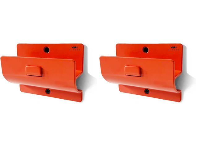 Orange Garage Storage Hooks - Heavy Duty Ladder Wall Mount, Wheelbarrow Hanger, Tool Holder, Hanging Brackets for Ladders, Folding Chairs (Pack of 2)