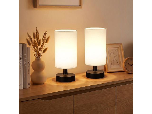 Cordless Table Lamp Rechargeable Small - 2 Pack White Black, 4000mAh Battery Operated Lamp with Touch Control Stepless Dimming, Wireless Lamp for...