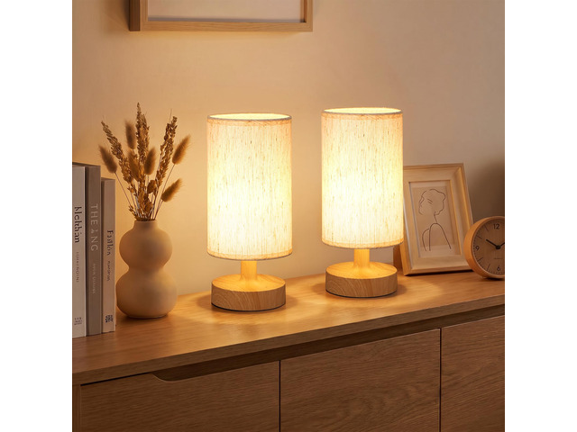 Cordless Table Lamp Rechargeable Small - 2 Pack Beige Wood, 4000mAh Battery Operated Lamp with Touch Control Stepless Dimming, Wireless Lamp for...