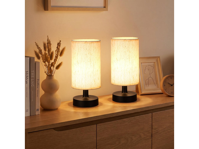 Cordless Table Lamp Rechargeable Small - 2 Pack Beige Black, 4000mAh Battery Operated Lamp with Touch Control Stepless Dimming, Wireless Lamp for...