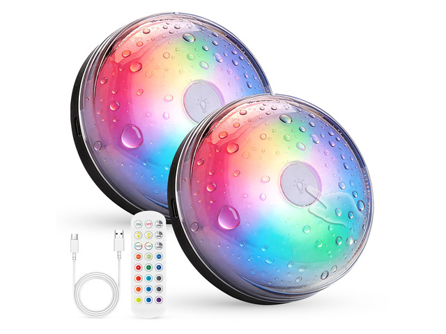 Rechargeable RGB Ambient Shower Light Waterproof Inside, 15 Color Changing Mood Lighting for Bathroom Bathtub IP65 Waterproof Cordless Battery...