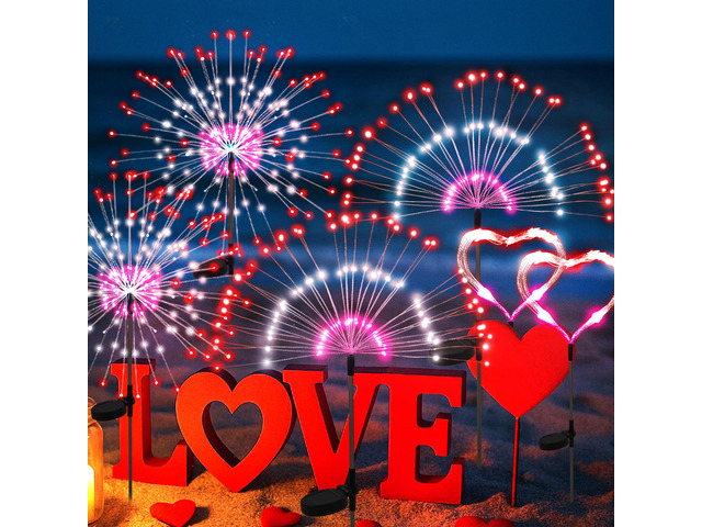 Solar Firework Fairy Garden Lights Outdoor, Red/White/Pink, 6 Pack 120 LEDs, Waterproof, Fairy Garden Decor, Auto On/Off, Solar Powered, for Yard,...