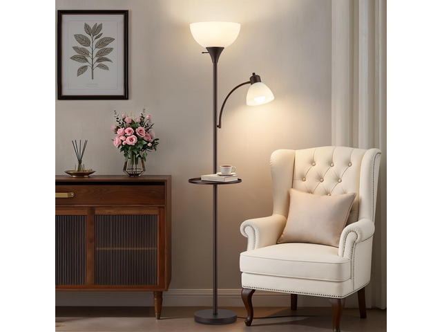 72' Floor Lamp with Table, Adjustable Reading Lights, Torchiere Floor Lamps Modern for Living Room, Bedroom, Office, BrownBulb not included