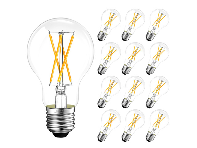 A19 Clear light Bulbs, E26 LED Bulb 60 watt Equivalent Soft White 2700K Dimmable 12 Pack Vintage LED Edison Bulbs for Bathroom, Ceiling Fan,...