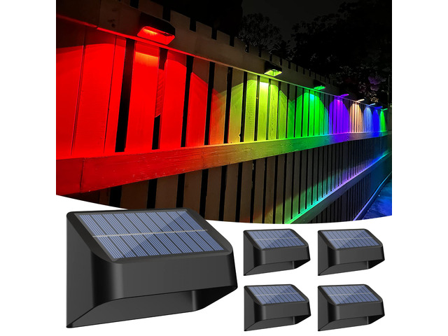 Brighter Solar Fence Lights RGB 8 Colors, Dusk to Dawn Deck Light, Fence Solar Lights Outdoor IP65 Waterproof, Solar Outdoor Lights for...