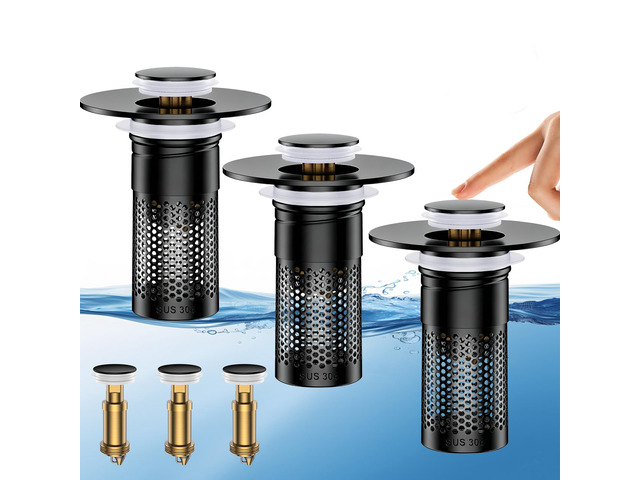 Bathroom Sink Drain Strainer,Universal Pop-Up Sink Stopper Hair Catcher Anti-Clog Stainless Steel Drain Filter Basket, Removable Sink Drain for...