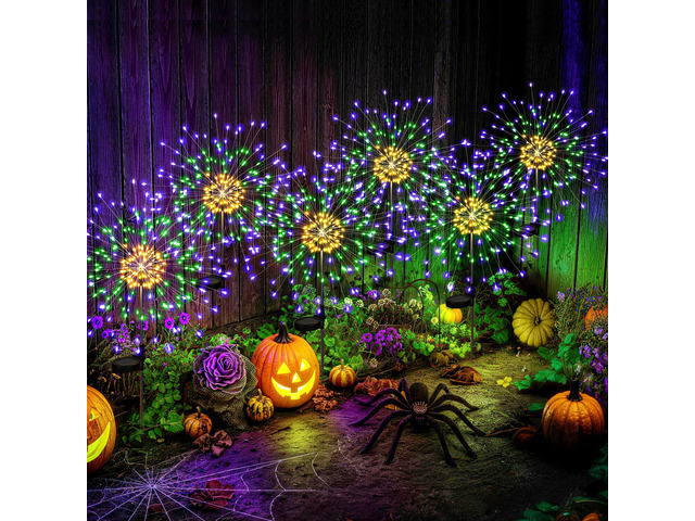 Solar Firework Garden Lights Outdoor, Purple/Yellow/Green, 6 Pack 120 LEDs, Waterproof, Fairy Garden Decor, Auto On/Off, Solar Powered, for Yard,...