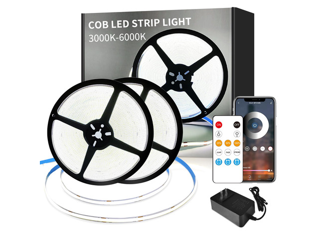 COB LED Strip Lights 100ft,6000K DC 24V Dimmable White LED Rope Lights for Bedroom,with Remote and app Control LED Lights strip for Living Room,...