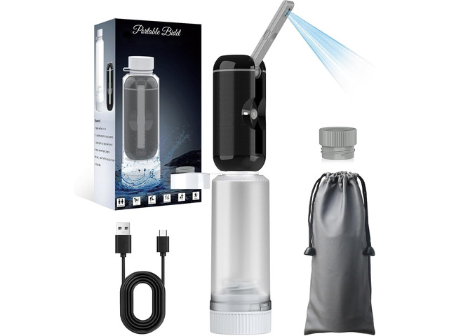 Portable Bidet for Travel, Rechargeable Waterproof Sprayer, Black Portable Rechargeable Travel Bidet Sprayer Fits Various Water Bottles, Waterproof...