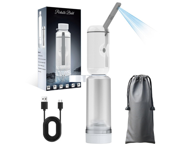 Portable Bidet for Travel, Rechargeable Waterproof Sprayer, White Portable Rechargeable Travel Bidet Sprayer Fits Various Water Bottles, Waterproof...