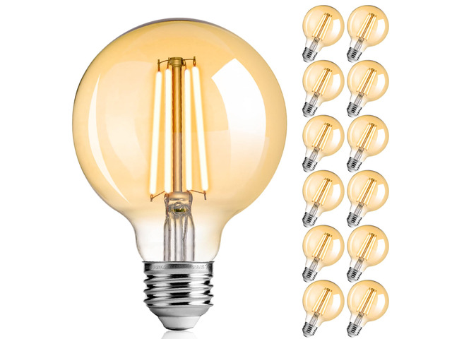G25 LED Globe Bulbs, 40W Eqv, 400LM, 2200K Warm White, E26, 12 Pack Dimmable, CRI90+, amber glass, UL listed, instant on, for bathroom vanity,...